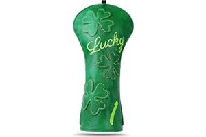 BIG TEETH Golf Club Head covers for Driver/Fairway Wood/Hybrid/(1.3.5.UT)/Irons/Putters Green PU Leather Clover
