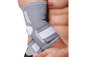 NEOtech Care - Tutore per gomito a fascia - Tessuto elastico e traspirante - compressione regolabile con fascia - uomo, donna, ragazzo - braccio destro o sinistro (Grigio, M, 1 Pezzo)