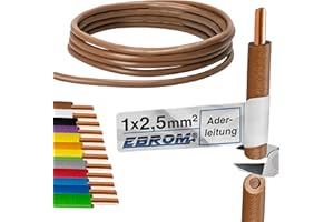 EBROM Cable de PVC, H07V-U 2,5 mm², color: marrón, 10 m/15 m/20 m/25 m/30 m/35 m/40 m/45 m/50 m/55 m/60 m hasta 100 m a elegir