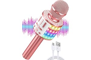 MICQUTR Microfono Karaoke Bambini Wireless, Bluetooth Microfono con Luci LED Multicolore per Cantare, Altoparlant Portatile Senza Fili, Funzione Eco, per Festa/KTV di Casa/Canto/Android/iOS/PC Smartphone