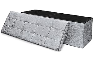 INTIMATES Large 2 Seater Luxury Crushed Velvet Fabric with Diamantes Foldaway Ottoman Stool Blanket Box Bench 110cms x 38cms (110 x 38 x 38 Silver)