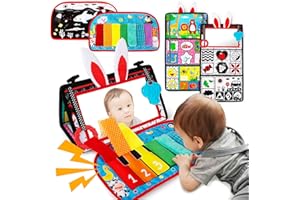 Inbeby Baby Spiegel Spielzeug & Spielaktivitäts-Cinrkle-Matte, Schwarz und Weiß Hoher Kontrast Neugeborenes Bauchlage Spielzeug Sensorisches Textur-Klavier Säuglingsspielzeug 0 3 6 Monate