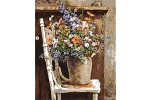 CaptainCrafts Paint by Numbers, Painting by Number Kits for Adult DIY Oil Painting 16x20 Inch House Art Deco Crafts (Wild Flowers Pots Chair, Frameless)