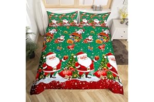 Loussiesd Set di biancheria da letto di Babbo Natale Matrimoniale Tema di Natale Copripiumino per Bambini Ragazze Ragazzi Bambini Colorato Bianco Fiocco di Neve Copripiumino Nuovo Anno Biancheria da