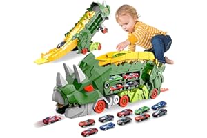 Sternstunde Camion de Transporteur Voiture Enfant avec 10 Petite Voiture, Voiture Jouet Portable Dinosaur Truck, pour Les GarçOns âGéS De 3, 4, 5, 6 Ans Enfants GarçOns Cadeau