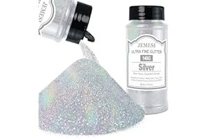 JEMESI Glitter Olografici Ultrafini, Glitter Di Bellezza, Argento140g, Adatti Per Capelli, Viso, Corpo, Unghie e Trucco Natalizio. Adatti Anche Per Resina Epossidica, Vetro e Lavori Artigianali.