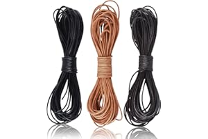 SOSMAR 3 Rolls 5M X 1MM Cowhide Round Leather Cords Rope String for Bracelet Necklace Jewelry Making Lanyards DIY Crafts, Black, Dark Brown, Natural Brown Top Grain Leather Cord
