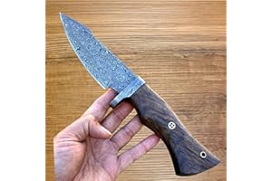 CraftTal. Danast Jagdmesser-Taschenmesser-12 cm klinge Echtes 150 DamastStahl lagen Walnussholz Griff Ideal zum Häuten mit Lederscheide