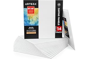 Arteza Canvas Board, Pack of 14, 25.4 x 25.4 cm, 100% Cotton 12.3 oz Gesso Primed White Blank Canvases for Acrylic Painting and Pouring