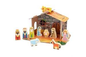 WOOMAX Belén de Madera Infantil magnético, 11 Piezas magnéticas para Nevera, 2 en 1, Nacimiento Navidad, Pesebre, Reyes Magos, para niños +3 años, Decoración navideña (47693)
