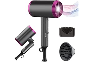 YEEZOIDON Travel Hair Dryer with Diffuser, Professional Hairdryer Low Noise Lightweight Blow Dryer for Curly Hair Concentrator with 2 Speed, Heat and Cool Setting for Women Men Home Salon Gift