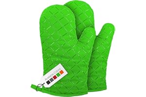 RADIANT TECH Oven Gloves Heat Resistant Double Sided Non Slip Silicone Oven Mitts for Grilling Cooking Baking Barbecue - Silicone 1 Pair, Green Christmas Oven Gloves