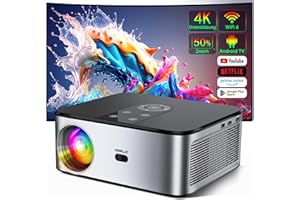 ‎HORLAT 【Andriod TV】 Beamer Full HD 1080P WiFi Bluetooth Beamer 4K-Unterstützung, 18000 Lumen, Video Beamer Heimkino Unterstützt Auto/4P/4D Trapezkorrektur, 50% Zoom