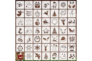 OOTSR 48Pz Stencil per Pittura di Natale Piccoli Riutilizzabile, 7.6cm Modello di Disegno Decorativi per Ornamenti Legno Tessuto Scrapbooking, Stencil Natalizia Decorazione DIY