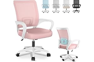 JUPPLIES Silla Escritorio Ergonomica - Silla Oficina con Apoyo Lumbar, Estructura de Plastico, Malla Transpirable, Ruedas Giratorias 360° Soporta hasta 120kg (Rosa)