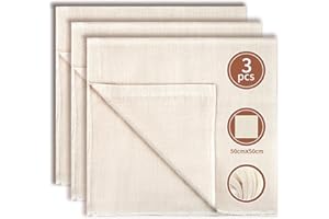 NENULL Ściereczka do przecierania sera, 3 sztuki, 50 x 50 cm, 100% bawełna, niewybielana, lniana ściereczka wielokrotnego użytku, z przyszytymi krawędziami, do filtracji żywności, tofu, marmolady, mleka