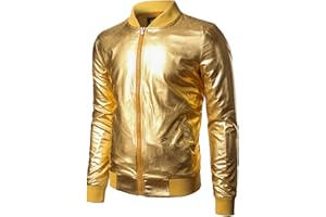 JOGAL Herren Metallic Nachtclub Reißverschluss Baseball Bomber Jacke