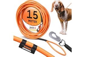 THEMAHUND 15m Schleppleine Hund PVC mit Polyesterkern 3–50 m mit Handschlaufe | 6 mm Trainingsleine extrem robust bis 240 kg – Hundeleine mit 360° Karabiner, leicht zu reinigen, sichtbar