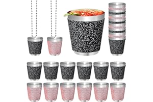 Dzmuero Vasos de Chupito con Cadena, 12 Piezas Vasos de Chupito de Metal para Colgar, Vasos de Chupito de Acero Inoxidable con Cadena, para Despedidas de Soltero, Carnaval, Cata de Vinos, Rosa y Negro