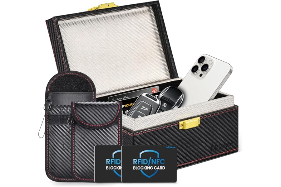 WHonor Faraday Box for Car Keys - RFID Signal Blocker Anti-Theft Protection with Faraday Pouches 2 Pack