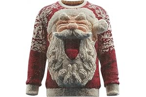 GENERIC Christmas Jumpers for Men UK 3D Santa Claus Novelty Knitted Xmas Sweater Casual Crew Neck Long Sleeve Jumper Tops Funny Ugly Mens Winter Holiday Oversized Pullover Sweatshirt Knitwear