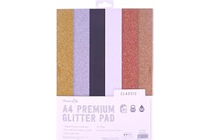 Dovecraft A4 Glitter Card Pad - 24 Sheets - Non-shed - 300 GSM - 6 Colours - Gold, Silver, White, Black, Copper and Rose Gold - for Scrapbooking, Card Making, Home Décor, Party Crafts, One Size