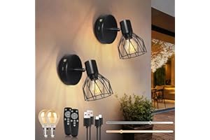 Kimjo E14 Rechargeable Wall Lights, Wireless Wall Lamp Indoor with 3 Color Temperatures, Rotatable Wall Sconce Light with Timer Function, Wall Mounted Light for Bedroom, Living Room, Stairs, 2 Packs