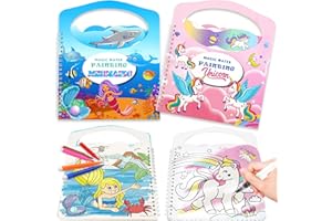 hapray 2 Pack Paint with Water Coloring Books for Children Ages 3+, Travel Activity for Toddlers & Kids, with 12 Marker & 2 Magic Pens, with 56 Pages, 12 Mess-Free Reusable Drawing Pages