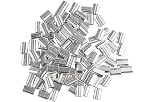 Futheda 100 pcs Aluminum Crimping Loop Sleeve Clips Oval Shaped for 1.5mm Cable Wire Rope Silver Tone