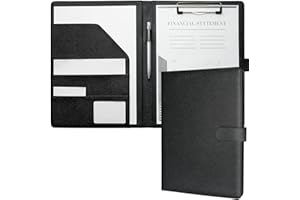 Mymazn A4 Clipboard Folder Conference Folder, Faux Leather Clipboard with Cover for Legal Pad, Portfolio Folder A4 Clip Board with Storage, Organiser for Business (Black)