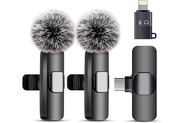 Uewpv Microfono inalambrico for iPhone iPad & Android - 2 Pack Mini Clip-On microfono movil with Noise Cancellation, USB-C/Lightning - for TikTok, Youtube, Podcast, Live Streaming