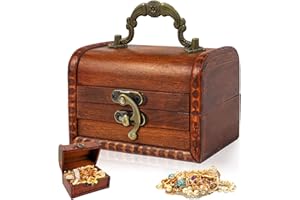 xuefenfei Small Wooden Treasure Chest Box, Mini Vintage Wooden Chest Storage, 12 x 8 x 8 cm Treasure Chest Children's Birthday, Treasure Chest Small for Personals, Jewellery, Coins, Decoration (Yellow