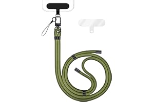 NALIA HoldMe Correa Universal para Smartphone y Fundas, Cuerda de Nailon Ajustable, Cordón para Colgar el Móvil del Cuello, Cadena con Mosquetón (negro) & 2 Parches, Lanyard, Color:Verde Oliva