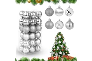 Feliciay Juego de 36 Bolas de Navidad con Colgante inastillable para decoración de árbol de Navidad, decoración para Colgar en Fiestas de Temporada, Bodas, Fiestas Decorativas (Plata, 4 cm)