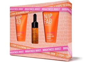NIP+FAB Brightness Boost Gift Set, Contains 3 Large Deluxe Sized Products, Vitamin C Fix Concentrate 10ml, Vitamin C Fix Serum 20ml, Vitamin C Fix Hybrid Gel Cream 20ml, Stocking Filler