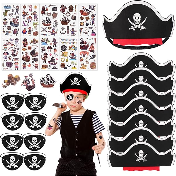 Kit 10 Accessoires Pirate Pour Enfants - 5 Chapeaux + 5 Cache-œils, Fête Déguisement