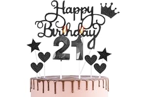 HONGCI Happy 21st Birthday Cake Topper & Birthday Candles Black Number 21 Candles for Birthday Cake - 21st Birthday Candles Cake Cupcake Topper Birthday Cake Decorations for Girls Boys Birthday Black