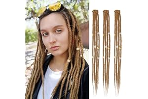 Dsoar Clip In Dreadlock Extensions 20 Inch 3PCS Fatto a Mano 0,6 cm Dreads Sintetico con Clip Morbido Crochet Loc Estensioni(27#)