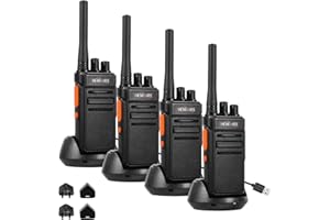 HESENATE HT66 Walkie Talkies for Adults, Long Range PMR446 Rechargeable Two-Way Radio with USB-C Charger, VOX, 16 Channels, 1200mAh Battery (4 Pack, Black) - Ideal for Family, Camping, Hiking & Work
