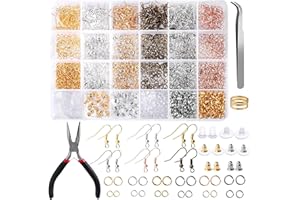 ‎QUETA Queta 2490 Stücke Ohrringhaken Ohrringherstellung Kit mit Zange und Pinzette für die Schmuckherstellung und Ohrringreparatur, 6 Farben