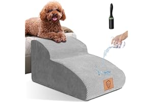 OZD Escalier pour Chien, Rampe pour Chien 2 Marches, Escalier Chat en Mousse Haute Densité avec Housse en Tissu Amovible et Lavable, Escaliers pour Animaux Antidérapant pour Lit et Canapé (Gris)
