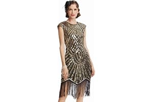 BABEYOND Damen Kleid voller Pailletten 20er Stil Runder Ausschnitt Inspiriert von Great Gatsby Kostüm Kleid
