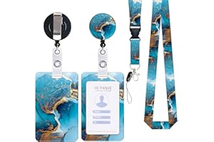 Zemolo Porte Badge de Carte d'Identification avec Cordon Tour de Cou, Porte-cartes Swivel Lobster Clasp avec Lanières Rétractables pour Cartes d'étudiant d'infirmière Clés Caméra Marbre Bleu