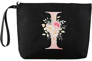 Blisswave Trousse de Toilette Femme, Trousse Maquillage Personnalisée avec Nom De a à z, Fermeture Éclair en Métal de Haute Qualité, Design Imprimé Exquis, Doublé, Cadeaux Personnalisés (Noir)