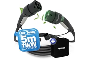 loonara Typ 2 Ladekabel mit Tesla Button - 11kW 5m Ladekabel Typ 2 inkl. Tasche speziell für Tesla Model 3/S/X/Y - Mode 3 Ladekabel Elektroauto Typ 2-32A - Tesla Model Y/3/S/X Zubehör