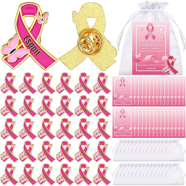 Lot De 50 Broches Ruban Rose - Épingles De Sensibilisation Cancer Du Sein, Octobre Rose, Décorations Pour Vêtements, Événements Caritatifs (6x4 Cm)
