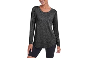 Deaviya Womens Long Sleeve Sports Tops UK, Sport Yoga T-Shirt Workout Running Tops, Crew Neck Quick Dry Golf Activewear Ladies Gym Sports Top