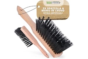 ToolSpace Spazzola in Legno per Sabbia - Scopino 28,5 cm per Carbone Camino e Brace - con Manico Lungo per Barbecue Polverelegno Cenere Giardinaggio e Pulizia Spazzatura - Scopa Piccola per Auto