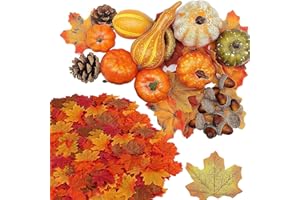 YAYAFUNFUN Artificial Pumpkins Autumn Decorations,120Pcs Autumn Fall Home Decor Artificial Pine Cones/Pumpkin/Maple Leaves/Gourds/Small Acorns for Autumns Wreath Garland Thanksgiving Halloween Home Decorations