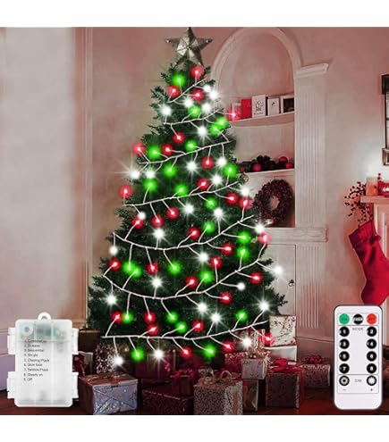 Guirlande Lumineuse 20 Mètres 200 Led Rouge Et Vert Et 8 Jeux De Lumière